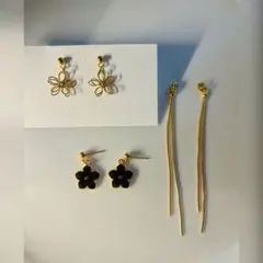 フラワーピアス2wey2点セット黒