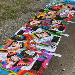 SAI　古布木綿　手描き染　鯉のぼり幟旗　長さ約3、5メートル　リメイク SAI様専用 古布木綿 手描き染 鯉のぼり幟旗 長さ約3、5メートル