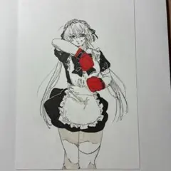 手描きイラスト メイド服を着たボクサーの女の子
