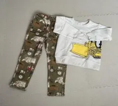 重機プリントスウェットシャツと迷彩パンツセット