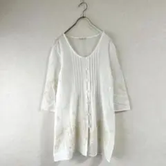 【Azure】ナチュラルチュニック　刺繍 シースルー 透け感 重ね着 日本製