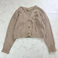 ローリーズファーム　クロップド　ニットカーディガン　F　ベージュ　オーバーサイズ