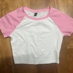 ピンク/ホワイト ラグランスリーブTシャツ　ピチT