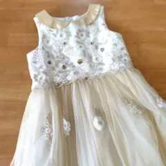 マザウェイズmotherwaysフォーマルドレス クリーム色 花柄刺繍130cm