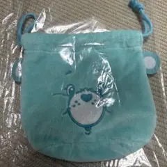 ケアベア　ふわふわフェイス巾着　青　ガチャガチャ　カプセルトイ