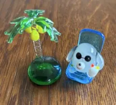 ガラス細工 犬とヤシの木セット　NO8