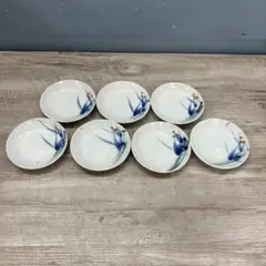 D-4② 手描き 笹 竹 赤い実 小皿 7枚セット 和食器 古道具 ヴィンテージ