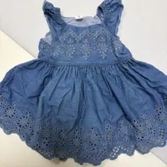 GAP デニムブルー刺繍フリルワンピース 18-24months