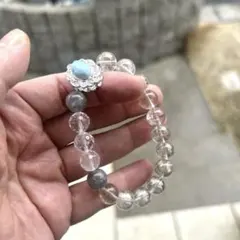 ラリマー シャンパンルチル グレームーンストーン デザイン ブレスレット