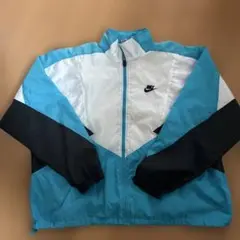 90s NIKE ナイロンジャケット 銀タグ風 切替 刺繍ロゴ 青緑 古着 短丈