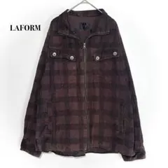ラフォルム シャツジャケット チェック 【L】ブラウン ジップアップ 古着