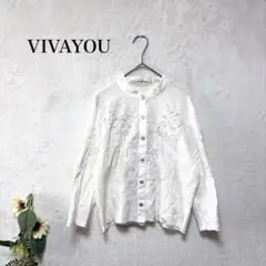 VIVAYOU レース刺繍　バンドカラー　ブラウス　ホワイト　Ｓ相当　ショート丈のサムネイル