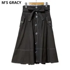 M'S GRACYウエストロープ付フレアスカートM　ブラウン　美品　b6e014のサムネイル
