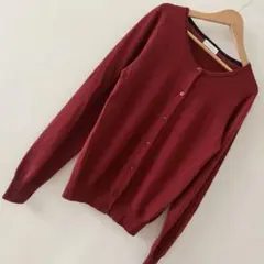 イーハイフン カーディガン ニット ウール 長袖 ボルドー えんじ フリー