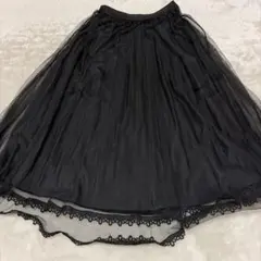 チュールフレアロングスカート ブラック レース 黒