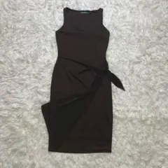 【美品】ローレンラルフローレン ジャージーワンピース XS 濃茶 リボン