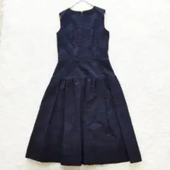 美品❉ アナイ ANAYI ジャガードフレアワンピース ノースリーブ ネイビー