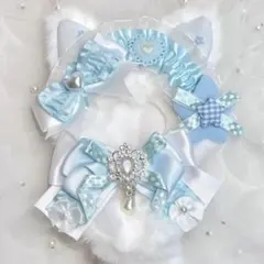 10cm ぬい服 着ぐるみ ちびぐるみ 水色 猫耳 しっぽ付き #38