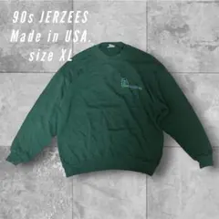 【USA製】90sJERZEESプリントスウェット企業ロゴ古着オーバーサイズXL