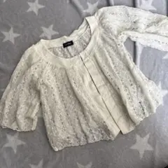 LIME STONE ホワイト レディース　トップス　五分袖カーディガンMサイズ