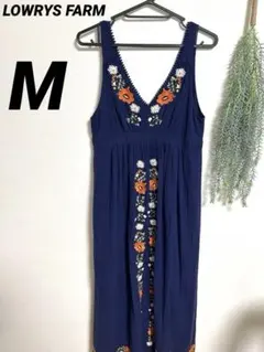 ローリーズファーム刺繍 お花 ノースリーブ マキシ丈 ネイビー系 M