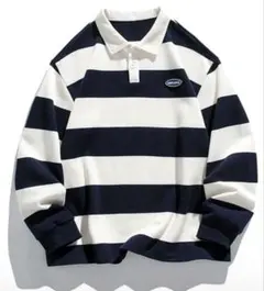 ネイビーとホワイトのストライプポロシャツ Mサイズ