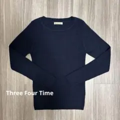 【Three Four Time】ラメリブニットプルオーバー ネイビー