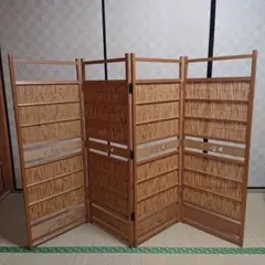レトロ　間仕切り　木製　簾　4つ折り　松竹梅　木彫　パティーション　衝立 レトロ 間仕切り 木製 簾 4つ折り 松竹梅 木彫 パティーション 衝立