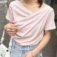 RANAN ドレープネック 半袖カットソー ピンク Mサイズ