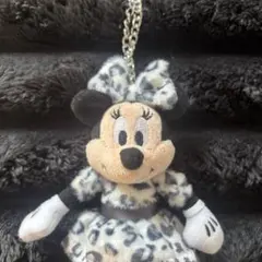 ミニーちゃん　ヒョウ柄　ぬいぐるみチャーム　キーチェーン　白 レオパード