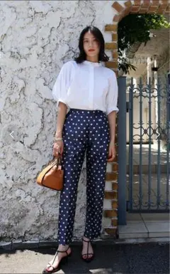 ELFRANK ドットジャガードセンタープレステーパードパンツ　ネイビー