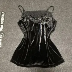 ベロアキャミソール　リボン　フェアリーグランジ　ダークコア　ゴスロリ　姫ギャル