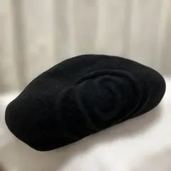 ベレー帽 黒 毛100% 頭囲56cm