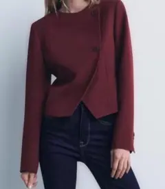 着用１回 ZARA ノーカラージャケット ワイン EURサイズ S