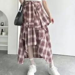milybilet シャツ巻き風チェック柄スカートのサムネイル