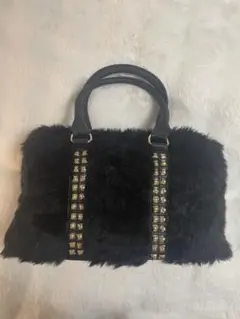 ファー スタッズボストンバッグ /黒