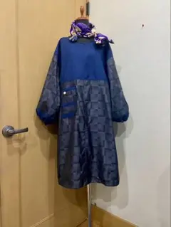 紬　着物　反物　リメイク　ハンドメイド　ワンピース　絞りストール　コサージュ