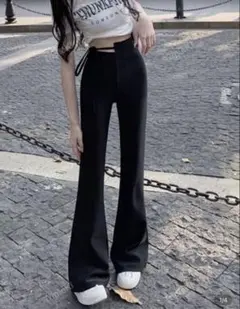 ブラック ハイウエストフレアパンツ Sサイズ