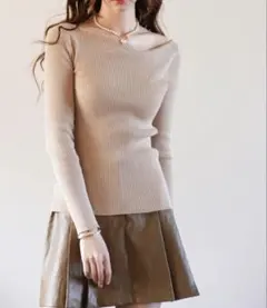 【値下げ】セゾンドパピヨン 長袖ニットセーター リブ編 アシンメトリー