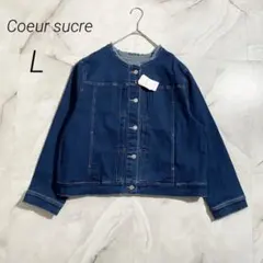 M17932 未使用　クールシュクレ　衿フリンジのストレッチデニムジャケット　L