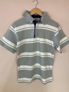 L.L.Bean グレー/ホワイト ストライプ ポロシャツ XS