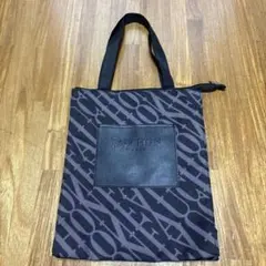 FAUCHON PARIS トートバッグ ブラック ロゴ総柄 中はピンク