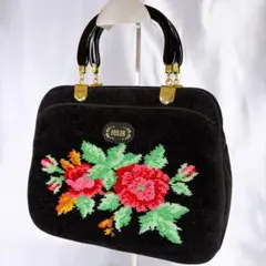 FEILER フェイラー 花柄刺繍 ハンドバッグ ブラック 黒