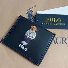 Polo Ralph Lauren ポロベア 刺繍 カードケース 濃紺 牛革