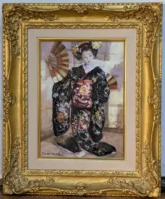 鶴岡義雄、【鼓】、希少な額装用画集より、新品額装付、状態良好