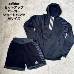 adidas セットアップ パーカー 短パン マラソン ジャージ 黒 S M