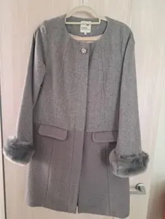 earth music &ecology ノーカラー コート　グレー