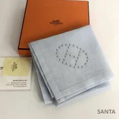 HERMES エルメス Hロゴ 刺繍 ハンカチ ハンカチーフ Hレリーフ ブルーのサムネイル