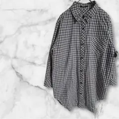 【コムサイズム】 長袖シャツ チェック 襟元スタッズ付き Lサイズ