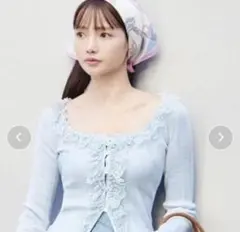 SNIDEL Sustainableフリルニットプルオーバー　ライトブルー